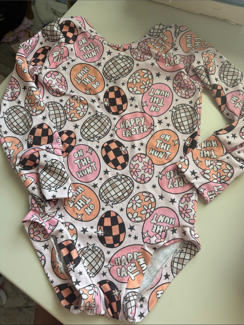 Kids Pink Easter One-Piece Bodysuit - Cute Egg Print
